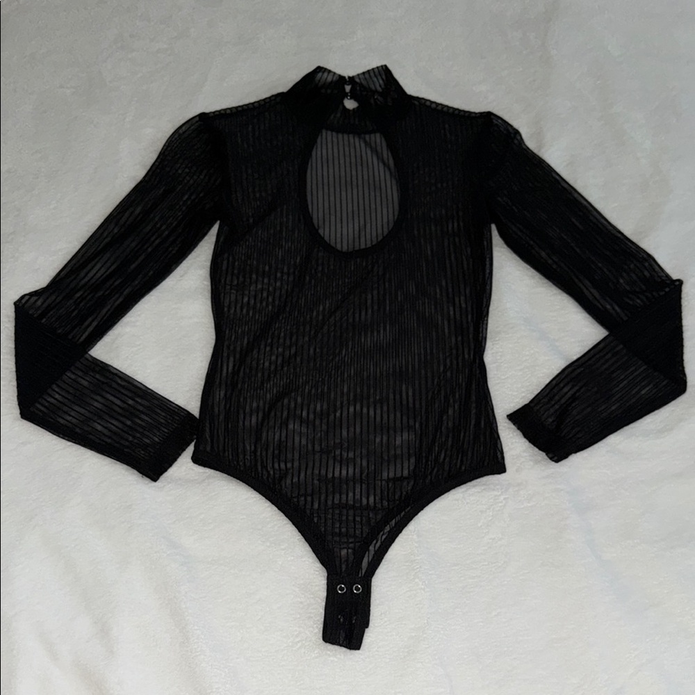 GARAGE black mesh long sleeved body suit with black stripes size XS